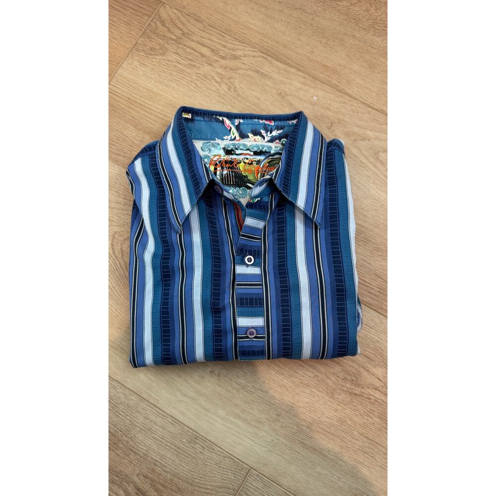 Robert Graham Blue Stripe Button-Down Shirt – Size XL